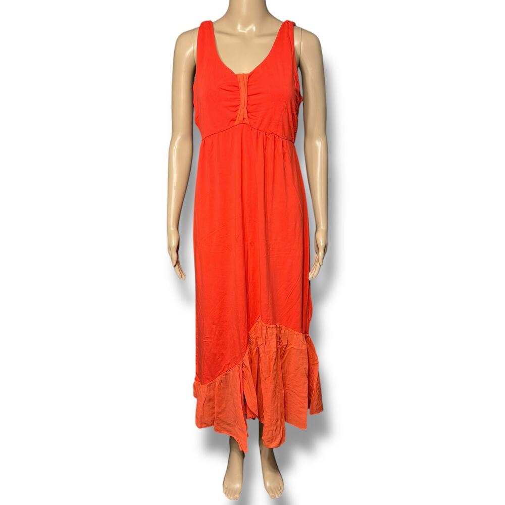 Fresh Produce Womens Asymmetrical Maxi Dress Sleeveless Empire Waist Orange Med